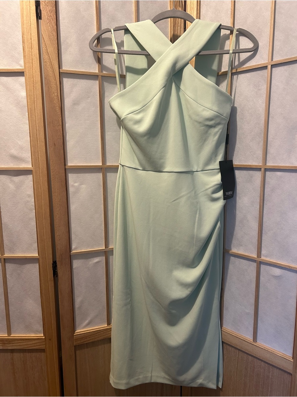 White House Black Market NWT Pistacio Green Cross-Front Midi Dress